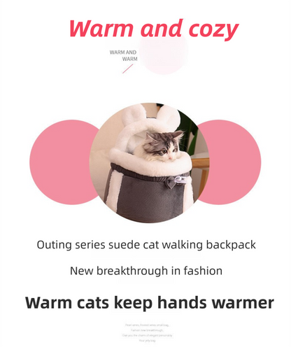 Grey 2-in-1 Ultra-Soft Plush Pet Carrier & Mobile Bed - Portable & Lightweight Cute Cat Ear Design Travel Cabin (L 33 x 25 x 27CM) - view 2