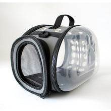 Grey Foldable Breathable Pet Carrier with Panoramic Window & Strap - EVA & Lychee Leather Crossbody Travel Bag (S 35 x 20 x 22CM)