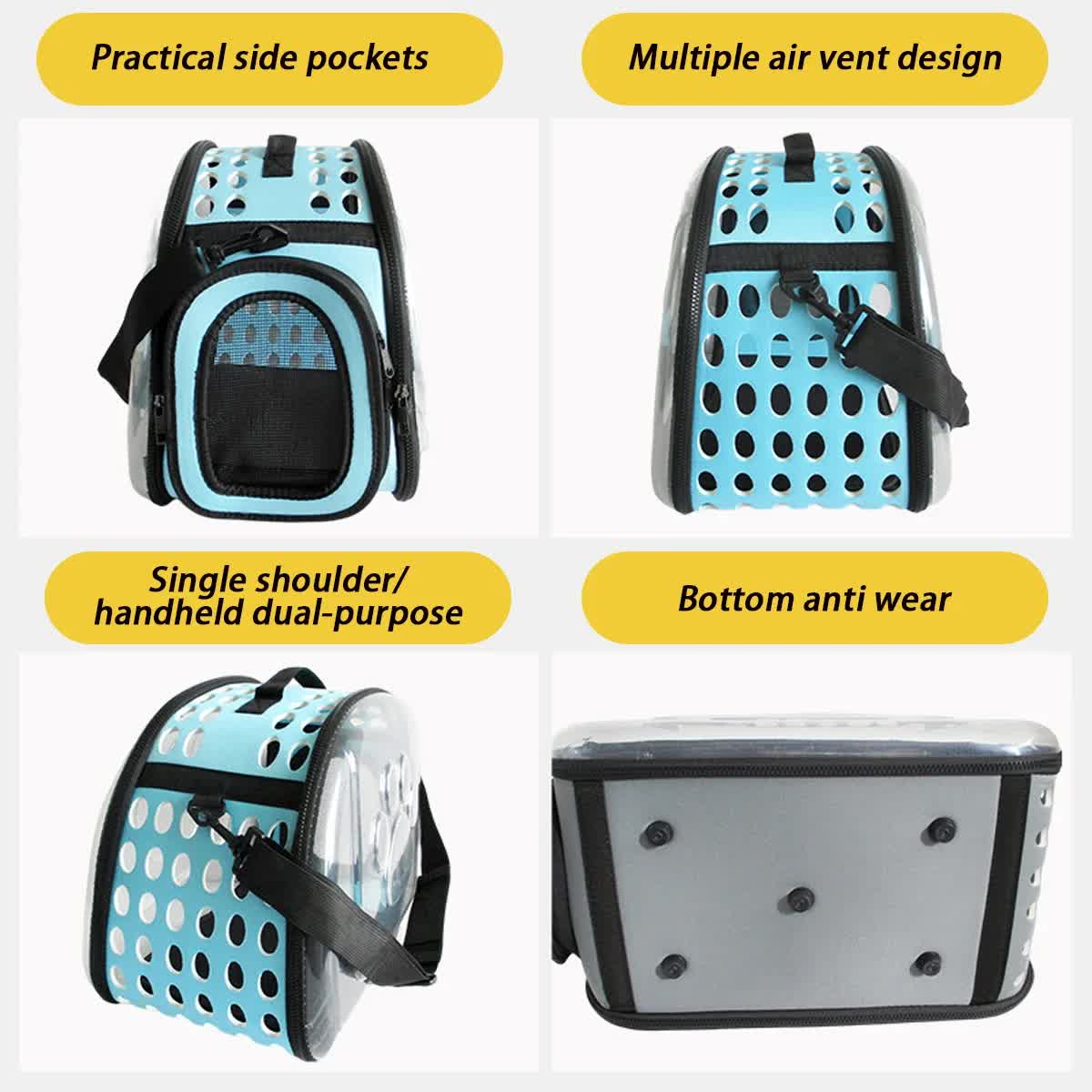 Grey Foldable Breathable Pet Carrier with Panoramic Window & Strap - EVA & Lychee Leather Crossbody Travel Bag (L 42 x 33 x 28.5CM) - view 5