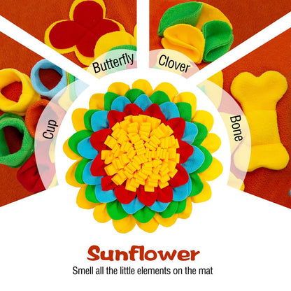 Red 50x50CM Soft Dog Sniffing Mat with Colorful Floral & Bone - Pet Stress Relief & Slow Feeding Mat & Enrichment Blanket - view 2