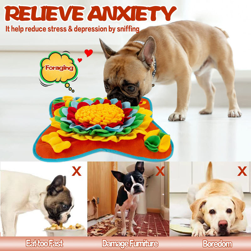 Red 50x50CM Soft Dog Sniffing Mat with Colorful Floral & Bone - Pet Stress Relief & Slow Feeding Mat & Enrichment Blanket - view 3