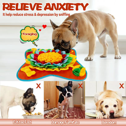 Yellow-Green 50x50CM Soft Dog Sniffing Mat with Colorful Floral & Bone - Pet Stress Relief & Slow Feeding Mat & Enrichment Blanket - view 3