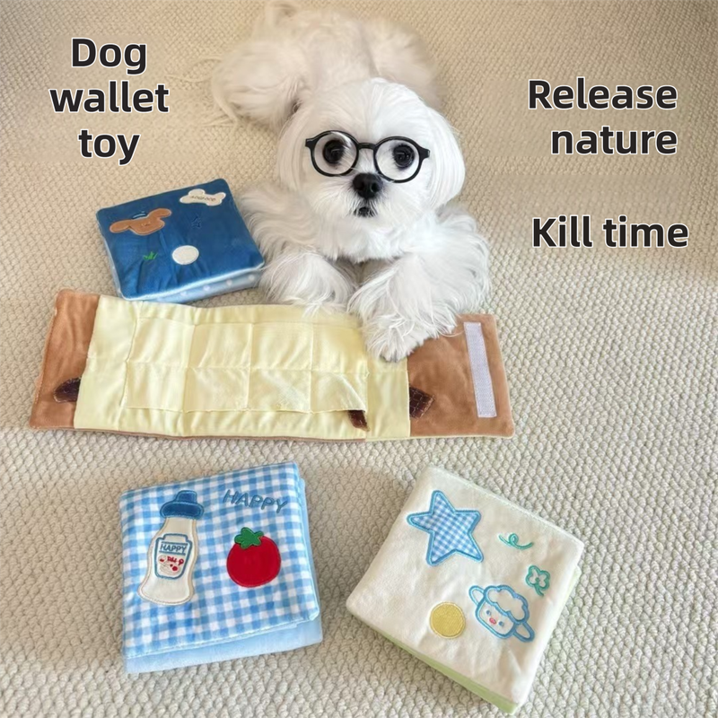 Soft Plush Interactive Sniffing Wallet with Hidden Treat Pockets (Style 1) - Squeaky Enrichment & Boredom Buster for Dog - view 4