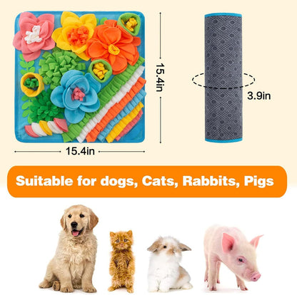 Brown 39X39CM Interactive Fleece Dog Sniffing Mat & Slow Feeder - Stress Relief IQ Training Scent Foraging Blanket for Indoor Cats and Dogs - view 3