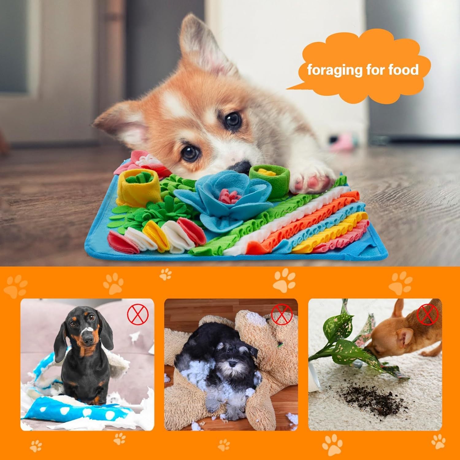 Brown 50X50CM Interactive Fleece Dog Sniffing Mat & Slow Feeder - Stress Relief IQ Training Scent Foraging Blanket for Indoor Cats and Dogs - view 2