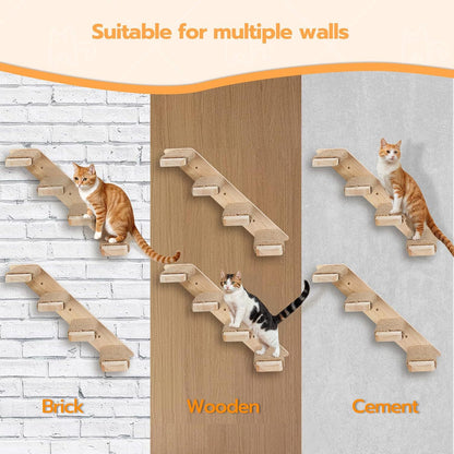 3-Tier Solid Wood Wall-Mounted Cat Climbing Ladder - Vertical Jumping Steps for Indoor Cats with Installation Kit - view 2