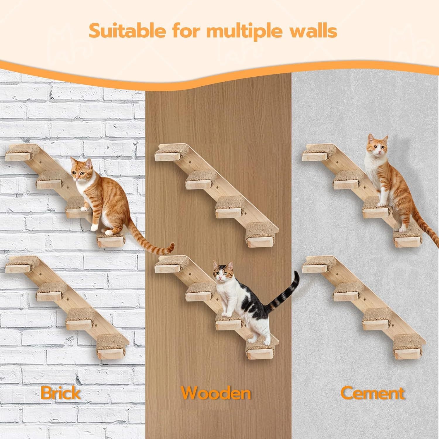 4-Tier Solid Wood Wall-Mounted Cat Climbing Ladder - Vertical Jumping Steps for Indoor Cats with Installation Kit - view 2