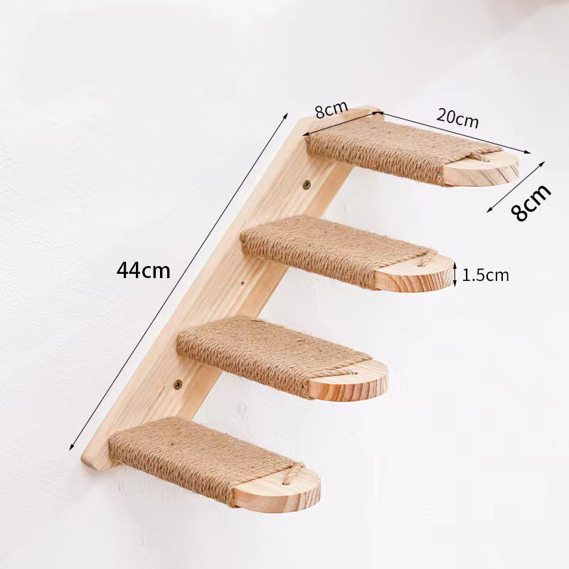 4-Tier Solid Wood Wall-Mounted Cat Climbing Ladder - Vertical Jumping Steps for Indoor Cats with Installation Kit - view 3
