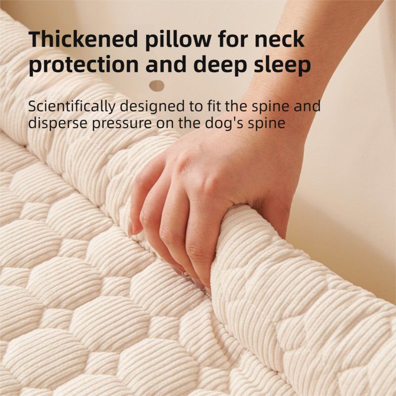 Grey Pet Sofa Protector & Calming Bolster Bed with Long Plush - 75x75CM Thickened Non Slip Furniture Cover for Cats & Dogs - view 3
