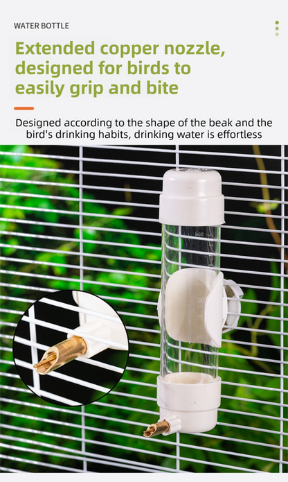White Automatic Bird Water Dispenser with Extended Brass Needle Valve and Graduated Marking - 200ML Transparent Flat Cap Feeder - view 2