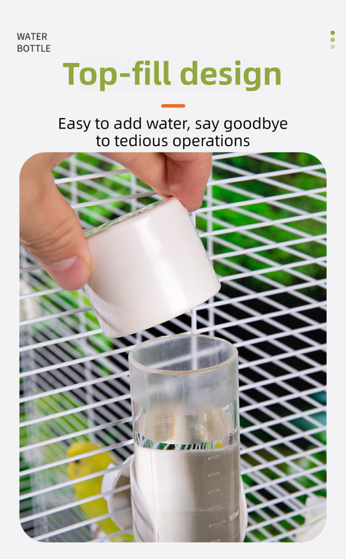 White Automatic Bird Water Dispenser with Extended Brass Needle Valve and Graduated Marking - 200ML Transparent Flat Cap Feeder - view 3