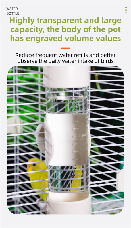 Green Automatic Bird Water Dispenser with Extended Brass Needle Valve and Graduated Marking - 200ML Transparent Threaded Cap Feeder - view 4