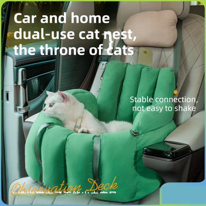 Green 2-in-1 Fluffy Travel Cat Bed & Car Safety Seat - Enclosed Windproof Pet Carrier with Reversible Summer/Winter Cushion, Reinforced Handle and Escape-Proof Leash - view 2