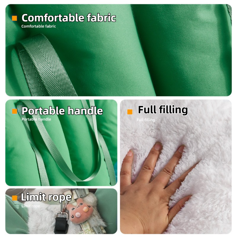Green 2-in-1 Fluffy Travel Cat Bed & Car Safety Seat - Enclosed Windproof Pet Carrier with Reversible Summer/Winter Cushion, Reinforced Handle and Escape-Proof Leash - view 4