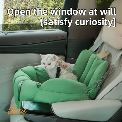 Green 2-in-1 Fluffy Travel Cat Bed & Car Safety Seat - Enclosed Windproof Pet Carrier with Reversible Summer/Winter Cushion, Reinforced Handle and Escape-Proof Leash - view 5