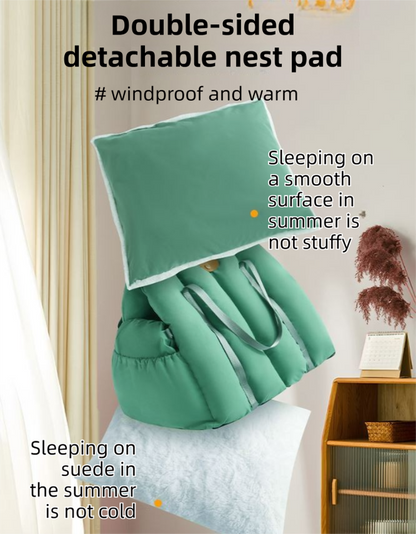 Green 2-in-1 Fluffy Travel Cat Bed & Car Safety Seat - Enclosed Windproof Pet Carrier with Reversible Summer/Winter Cushion, Reinforced Handle and Escape-Proof Leash - view 6