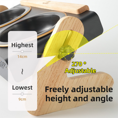 Black Elevated Adjustable (9-14CM) Double Ceramic Bowls Pet Diner - Ergonomic 270° Tilt Controlled Tip-Proof Stable Iron Base - view 3