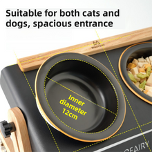 White Elevated Adjustable (9-14CM) Double Ceramic Bowls Pet Diner - Ergonomic 270° Tilt Controlled Tip-Proof Stable Iron Base - view 2