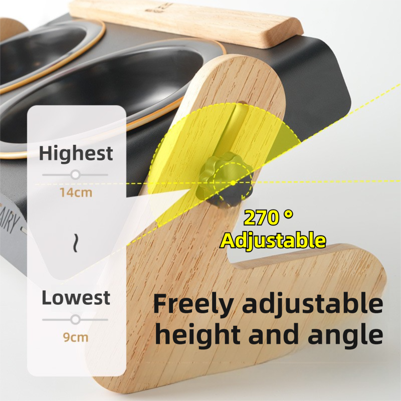 White Elevated Adjustable (9-14CM) Double Ceramic Bowls Pet Diner - Ergonomic 270° Tilt Controlled Tip-Proof Stable Iron Base - view 3