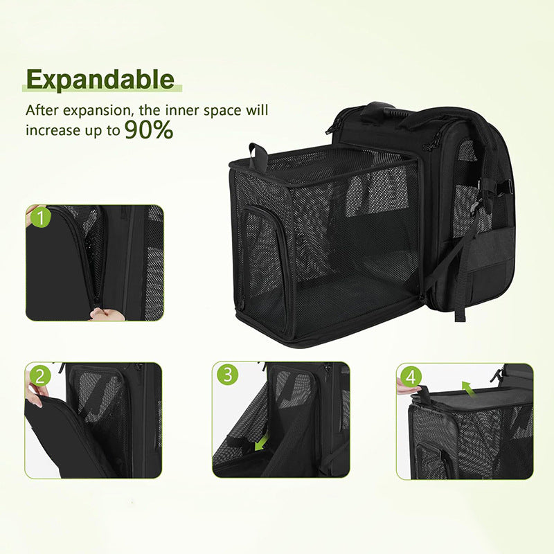 Grey and Green Large Expandable Cat Travel Backpack - Breathable & Collapsible Pet Carrier 62x34x43CM - view 2