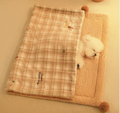 Plaid Puppy Premium Soft Fleece Dog Bed Mat/Quilt (XL Size 100 x 70 CM) - All-Season Reversible Warm Cat Nap Pad - view 2