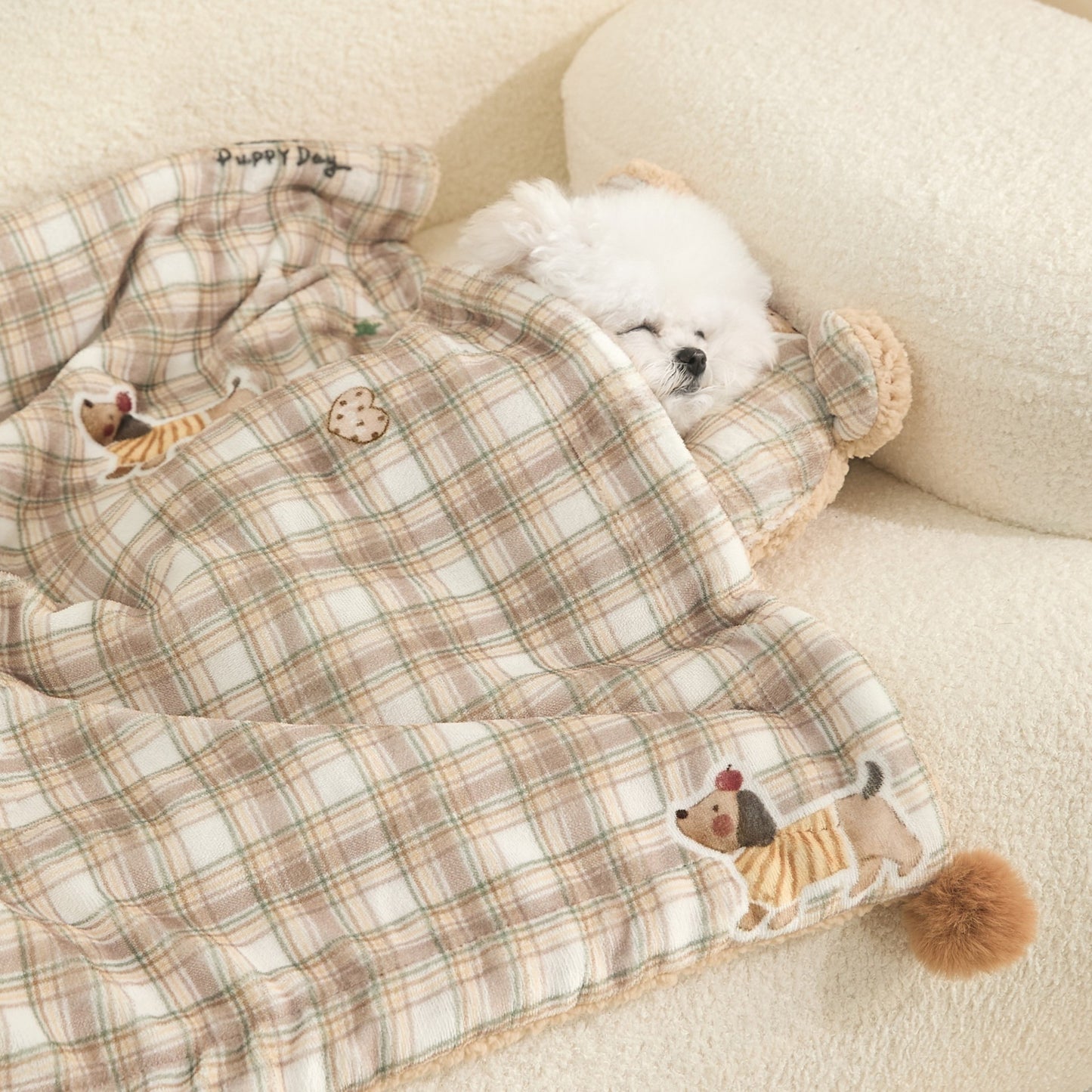 Plaid Puppy Premium Soft Fleece Dog Bed Quilt & Pillow Set (M Size 60 x 40 CM) - All-Season Reversible Warm Cat Nap Pad - view 2