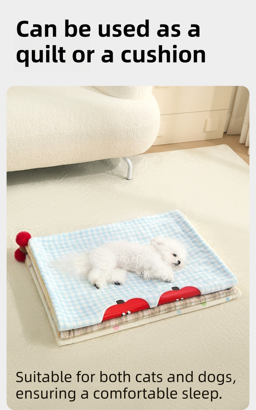 Plaid Apple Premium Soft Fleece Dog Bed Quilt & Pillow Set (S Size 50 x 35 CM) - All-Season Reversible Warm Cat Nap Pad - view 4