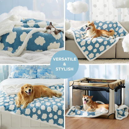 100 x 130 CM Waterproof Soft Sherpa Fleece Pet Blanket (Green Floral) - Reversible Thickened Furniture Protector for Dogs & Cats - view 3