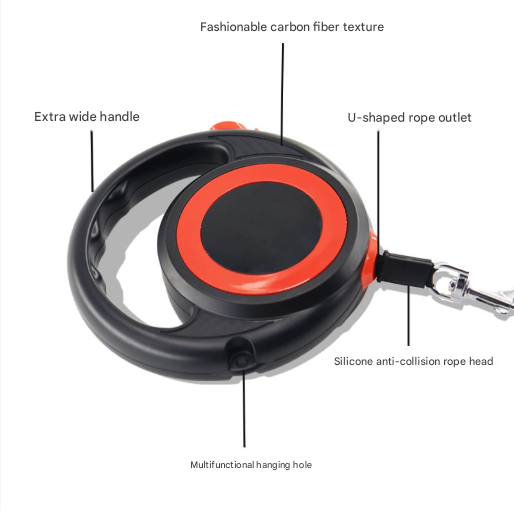 Black-yellow Heavy Duty Retractable Dog Leash with Ergonomic Wide Handle - Automatic Tangle-Free Extending Lead for Large and Medium Dogs - Carbon Fiber Texture - view 2