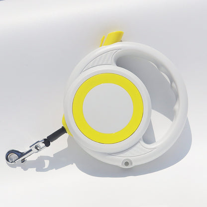 Yellow-white Heavy Duty Retractable Dog Leash with Ergonomic Wide Handle - Automatic Tangle-Free Extending Lead for Large and Medium Dogs - Carbon Fiber Texture