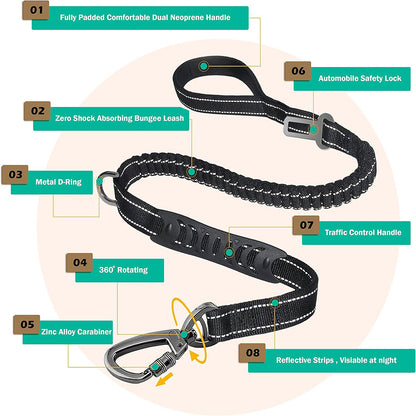 Orange Heavy Duty Elastic Bungee Dog Leash | Anti-Pull Safety Shock Absorber | Multi-Functional Training Lead for Medium to Large Dogs - view 3
