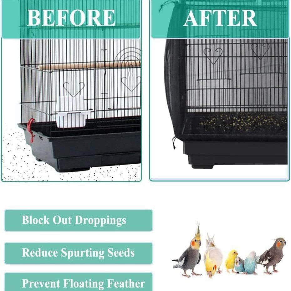 XXL Black Flower【Height 40, Circumference 220】 Large Bird Cage Seed Catcher Net Cover - Adjustable Mesh Guard Splash-Proof Dust Cover for Indoor Outdoor Cages - view 3