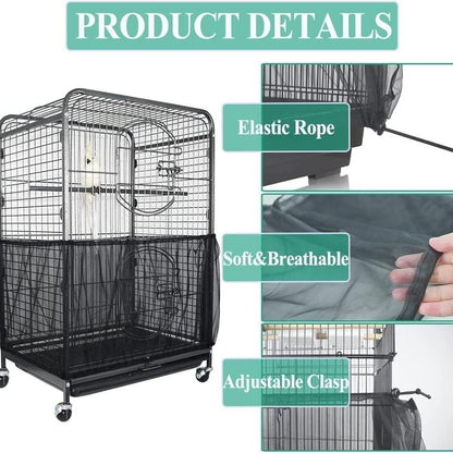 XL White【Height 37, Circumference 220】 Large Bird Cage Seed Catcher Net Cover - Adjustable Mesh Guard Splash-Proof Dust Cover for Indoor Outdoor Cages - view 2