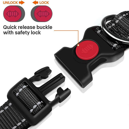 Rose Red 5pcs Tactical Reflective Dog Collar with Quick-Release Safety Lock | Neoprene Padded Nylon | GPS Tracker Pouch Compatible - view 2