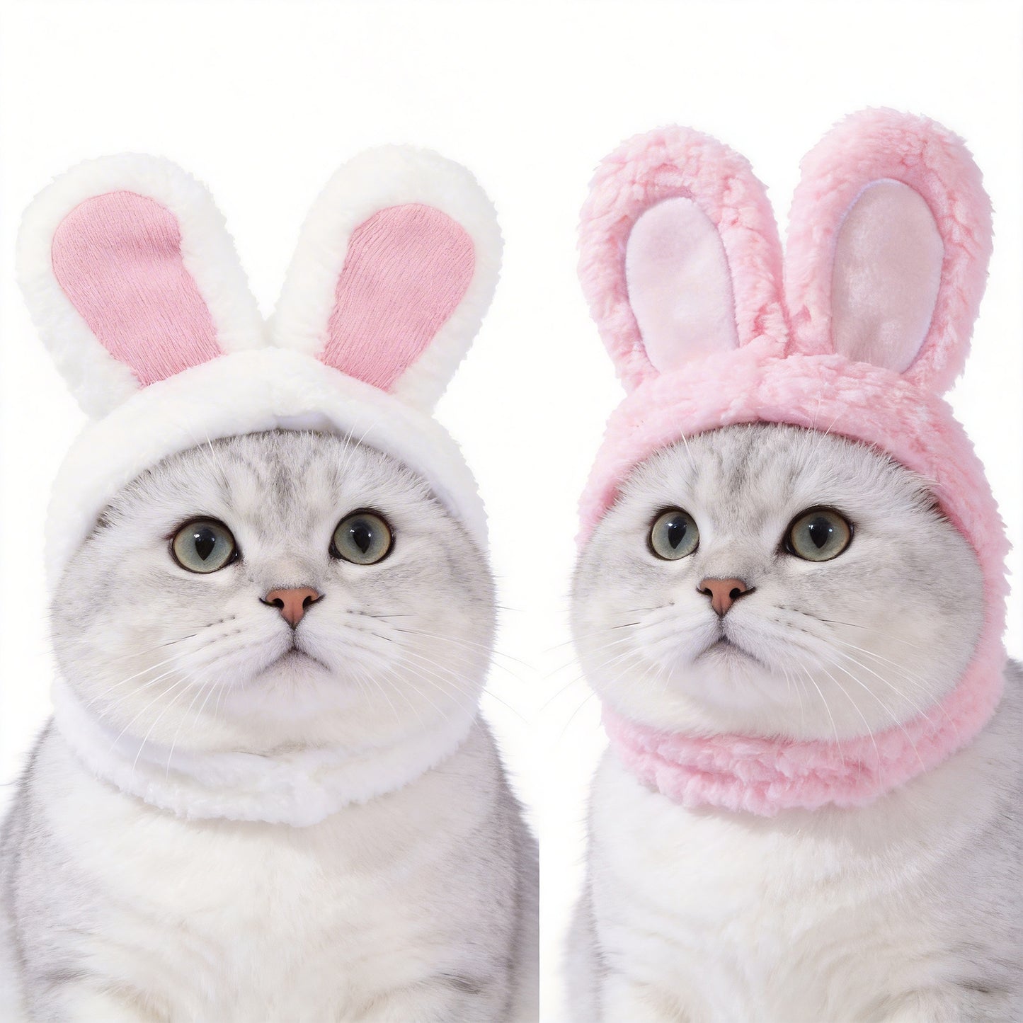 2 Pcs Pink Adorable Bunny Ears Cat Hat – Soft Plush Pet Costume Headband for Cats - view 2
