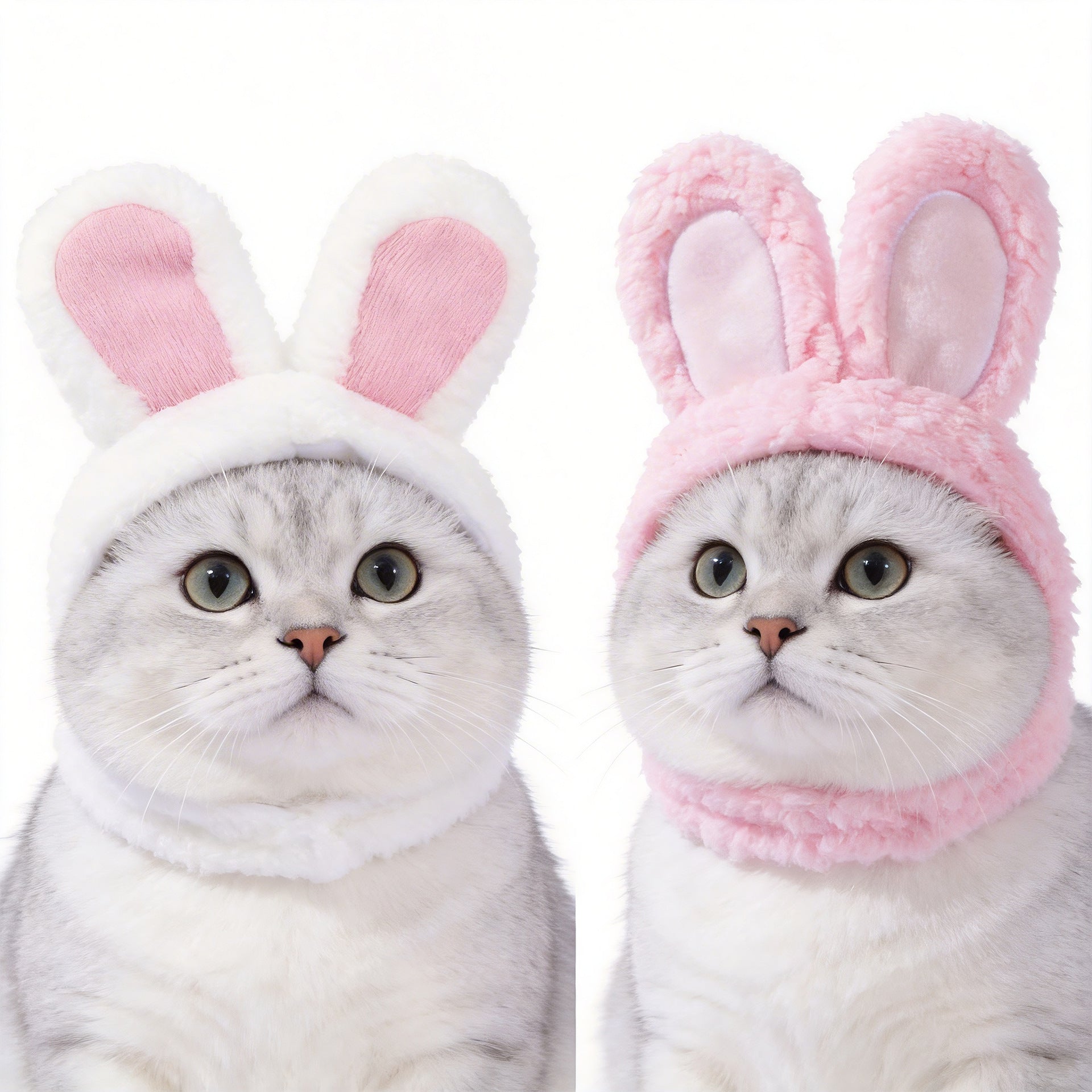 2 Pcs White Adorable Bunny Ears Cat Hat – Soft Plush Pet Costume Headband for Cats - view 2