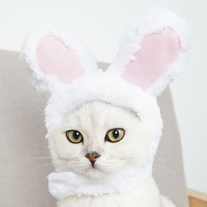 2 Pcs (White and Pink) Adorable Bunny Ears Cat Hat – Soft Plush Pet Costume Headband for Cats - view 3