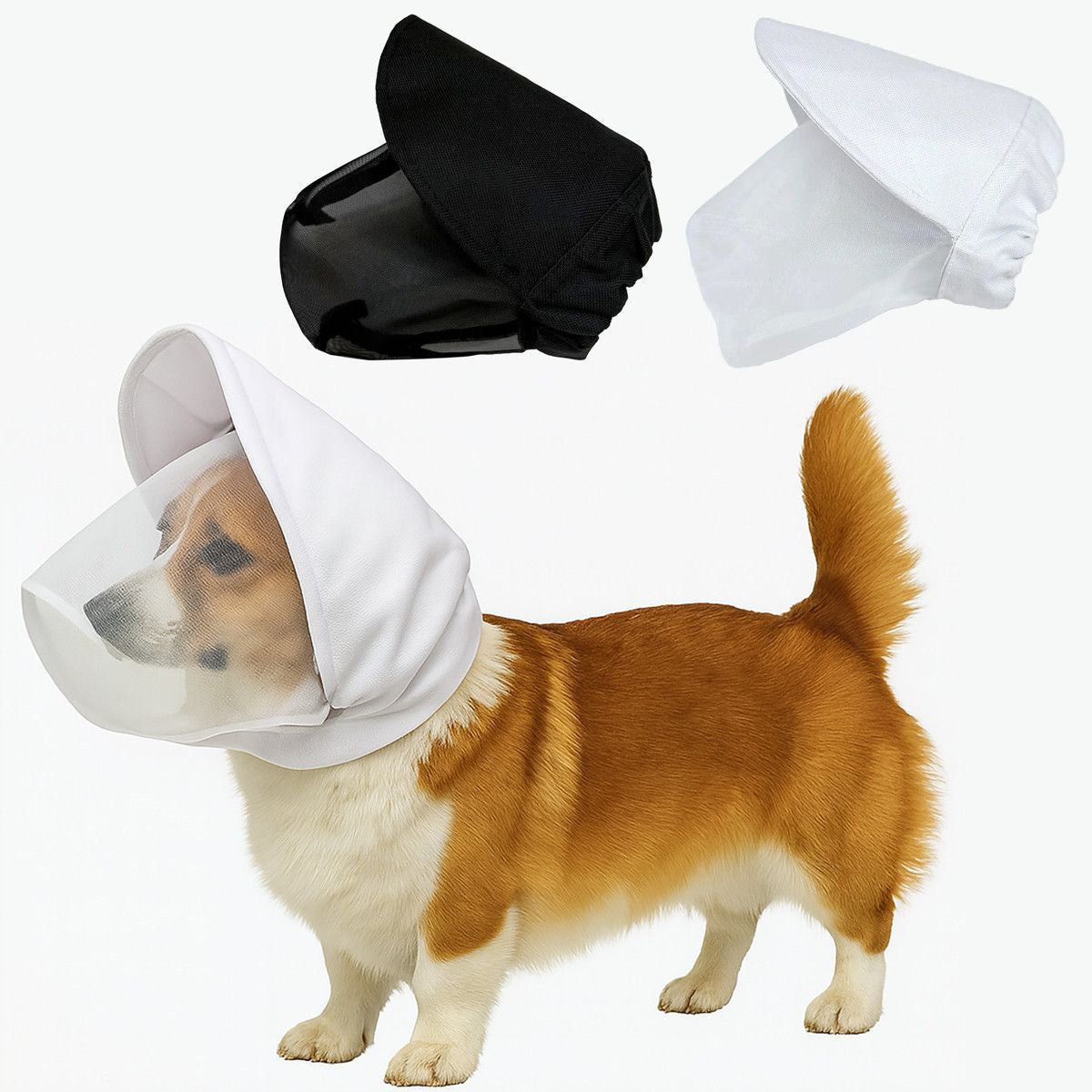 Size S White Mesh Net Hood for Dogs – Protective Face Cover Against Insects, Debris, and Oral Ingestion - view 2