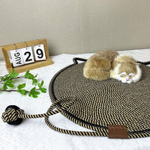 Black and Brown Durable Cat Scratching Mat with Attached Toy Ball - Washable and Multi-Functional, Ideal for Cats' Scratching and Sleeping - 50cm Diameter