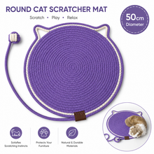 Purple Durable Cat Scratching Mat with Attached Toy Ball - Washable and Multi-Functional, Ideal for Cats' Scratching and Sleeping - 50cm Diameter