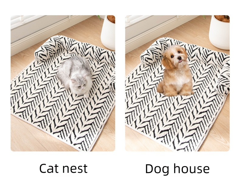 Black Plush Pet Bed Mat - 60 x 80 cm Polyester Fibre - Thickened Soft Cushion, Scratch Resistant Surface, Non Slip Base for Cats and Dogs - view 8