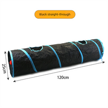 Black Straight-Through Cat Tunnel Play Set with Collapsible Design, Interactive Ball & Durable Fabric – Ideal for Indoor Cats to Exercise and Explore