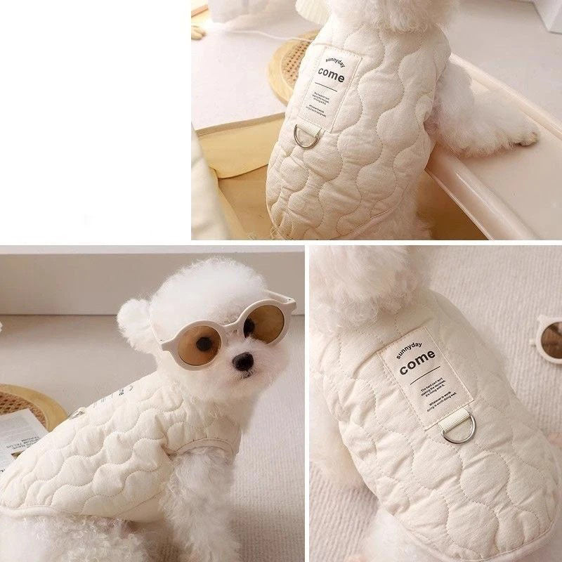 Beige Winter Dog Vest for Small and Medium Breeds – Thickened Warm Quilted Coat with Soft Fleece Lining, Adjustable Fit for Dogs and Cats(Size: S) - view 5