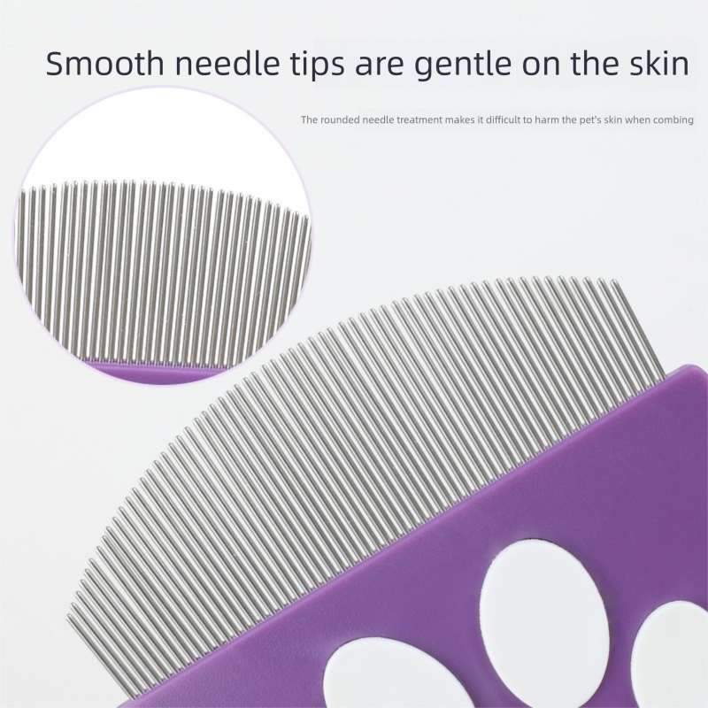 Purple Pet Grooming Comb – Fine-Toothed Flea Remover with Non-Slip Grip for Cats and Dogs - view 2