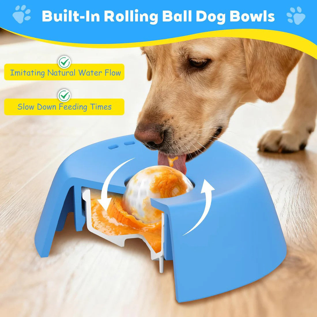 Yellow bowl with orange ball Slow Feeding Dog Bowl with Built-In Rolling Ball – Anti-Spill Pet Lick Dish for Healthy Eating Habits - view 5