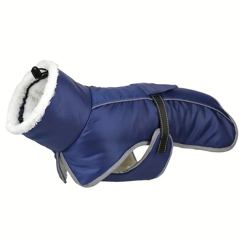 Blue Dog Winter Jacket – Warm, Windproof & Waterproof Pet Coat with Fleece Lining and Reflective Strips for Cold Weather(Size: M)