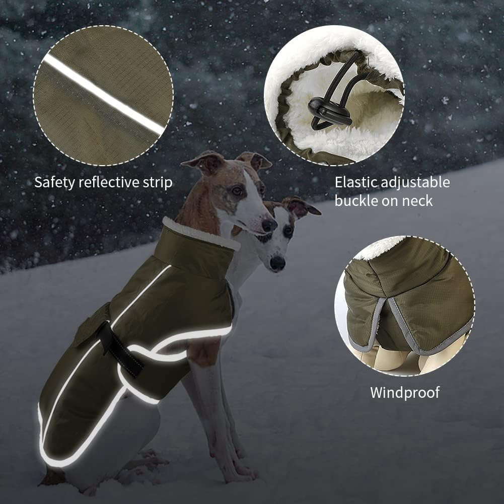 Green Dog Winter Jacket – Warm, Windproof & Waterproof Pet Coat with Fleece Lining and Reflective Strips for Cold Weather(Size: L) - view 2