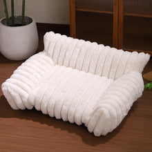 White Plush Ribbed Pet Sofa Bed for Dogs and Cats - Thickened Milk Velvet Cushion, Large Comfy Dog Sofa(50x40x20cm)
