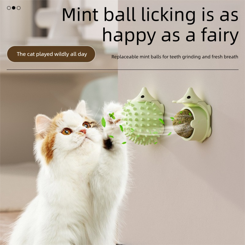 3-Pack Cat Hedgehog Lick Toys – Rotating Catnip Ball Scratcher with Adhesive Mount, ABS Self-Play Wall Toy in Green, Blue & Brown - view 3