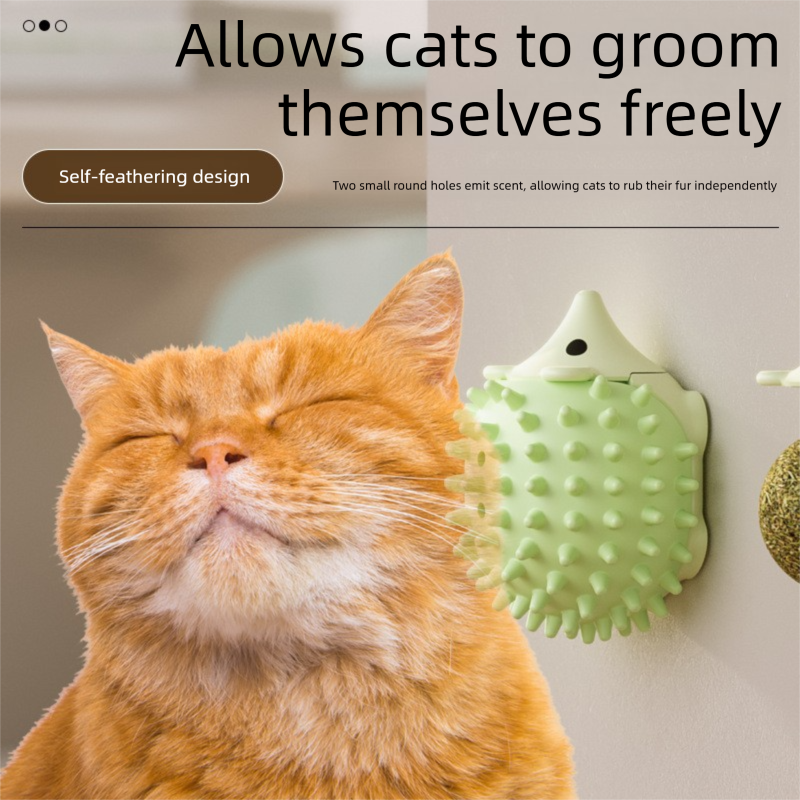 3-Pack Cat Hedgehog Lick Toys – Rotating Catnip Ball Scratcher with Adhesive Mount, ABS Self-Play Wall Toy in Green, Blue & Brown - view 5